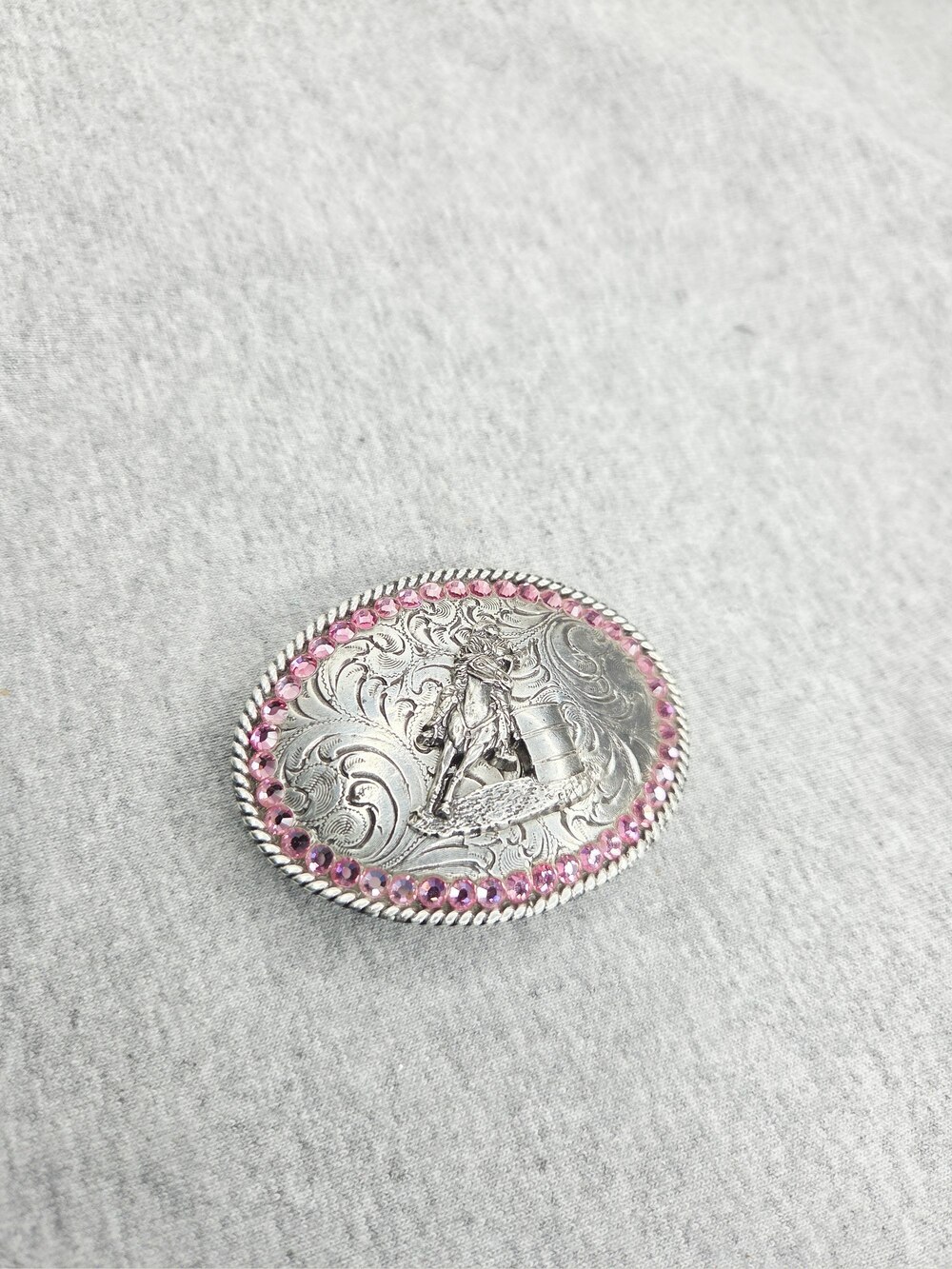 Nocona Barrel Racer Pink Rhinestone Womens Belt Buckle